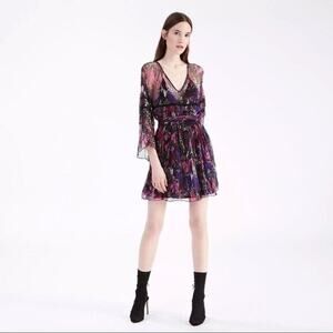 IRO Clash Floral Chiffon Ruffle Mini Dress black pink punk size FR 34 / US XS 2